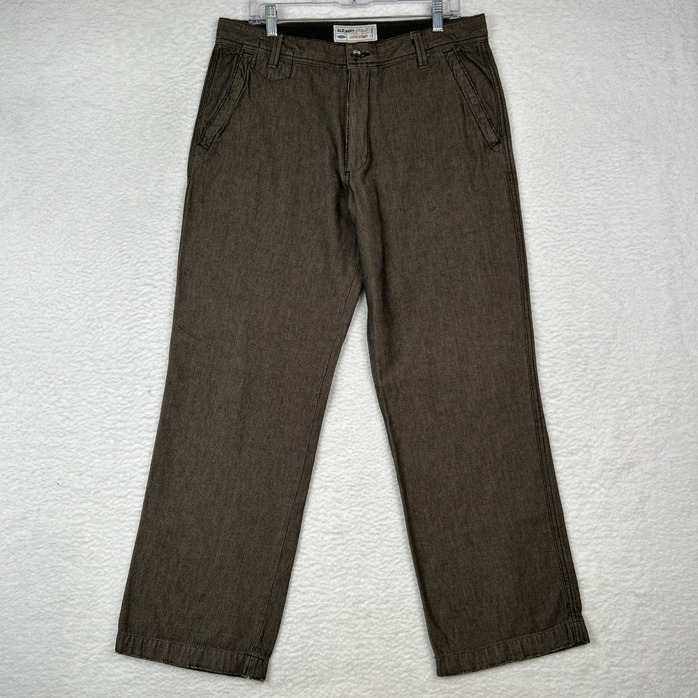 VTG Old Navy Mens Size 34x32 Loose Fit Baggy Y2k Wide Brown Khakis Dark Wash